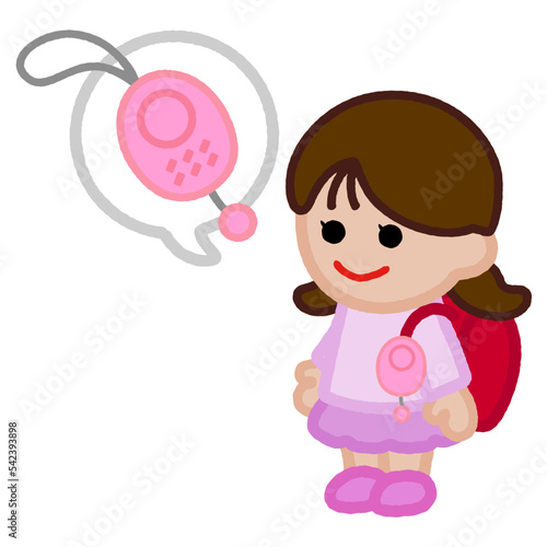 クレヨンタッチのイラスト / 防犯ブザーを身に付けている子供