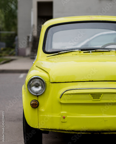 front view of a bright retro car.