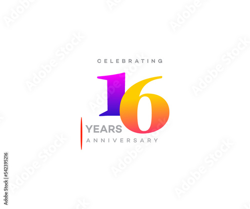 16 years anniversary or birthday celebration design template Vector.