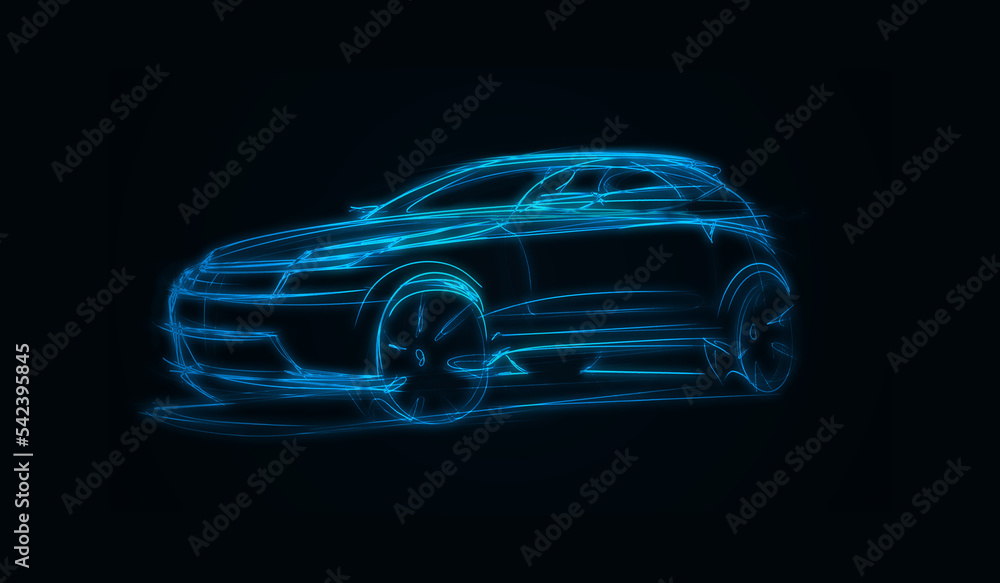 Design of a concept car. Quick and random sketch of a future vehicle.