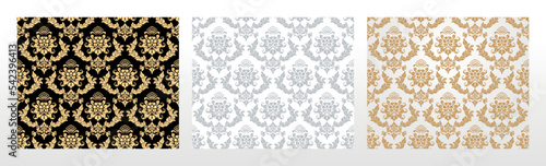Wallpaper in the style of Baroque. Seamless vector background. Set of colored floral ornament. Graphic pattern for fabric, wallpaper, packaging. Ornate Damask flower ornament