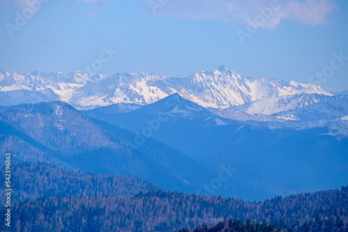 Mountain landscape with snow-capped peaks. Blue Mountains