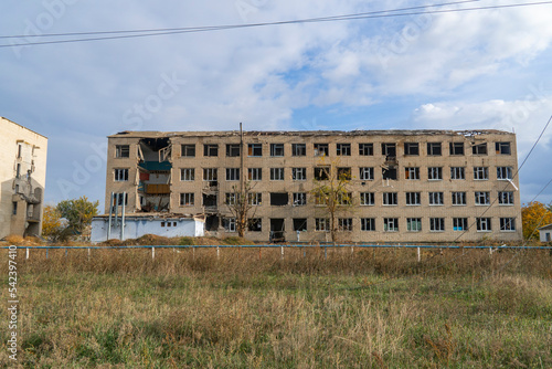 War in Ukraine. 2022 Russian invasion of Ukraine. An apartment building destroyed by shelling. Destruction of infrastructure. Terror of the civilian population. War crimes