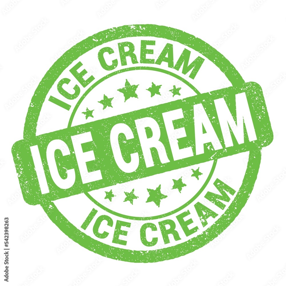 ICE CREAM text written on green round stamp sign. ICE CREAM text written on green round stamp sign.