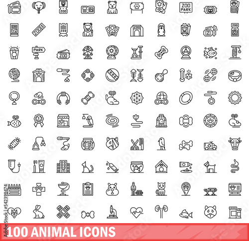100 animal icons set. Outline illustration of 100 animal icons vector set isolated on white background