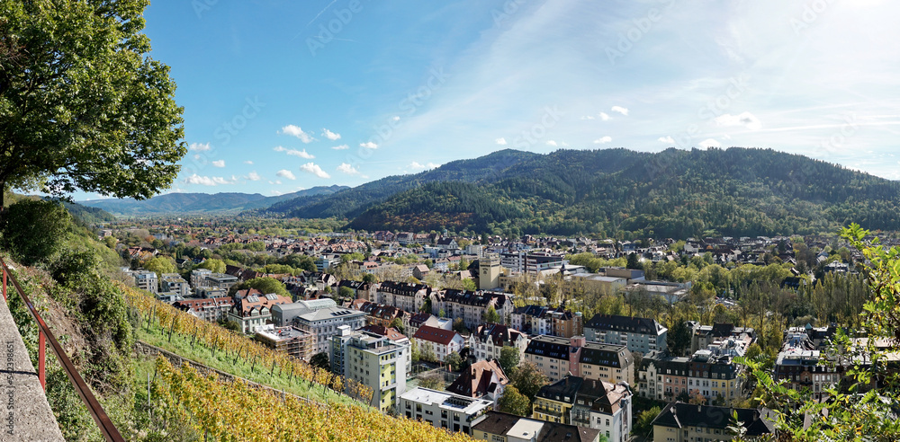 Freiburg im Breisgau Panorama - Landschaft im Herbst mit Weinberge
