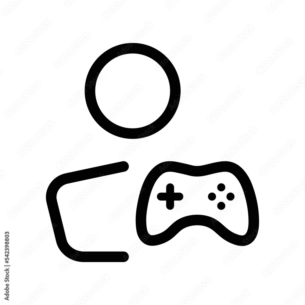 Gamer vector icon design. Isolated User with Controller Joystick Line sign symbol. Gamer vector icon design. Isolated User with Controller Joystick Line sign symbol.