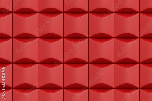 Red acoustic sound proof soft foam seamless pattern. Texture of wall of music recording studio. Polyurethane insulation material. Abstract background. Vector illustration