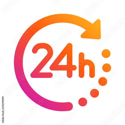 Twenty four hour with arrow loop icon, 24 hours cyclic sign, Opened order execution or delivery, All day business and service, Vector design illustration