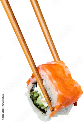 Wooden Chopsticks with Uramaki Sushi - Isolated