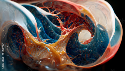 Imaginary picture of whirlwind of oil paints that blend together, abstract for a mobile phone or desktop wallpaper background. Digital 3D illustration.