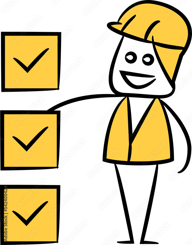 engineer and check list stick figure illustration Stock Illustration