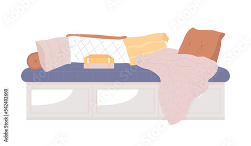 Comfortable daybed with storage space semi flat color vector object. Editable element. Full sized item on white. Simple cartoon style illustration for web graphic design and animation