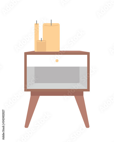Bedroom nightstand with candles semi flat color vector object. Editable element. Full sized item on white. Interior design simple cartoon style illustration for web graphic design and animation