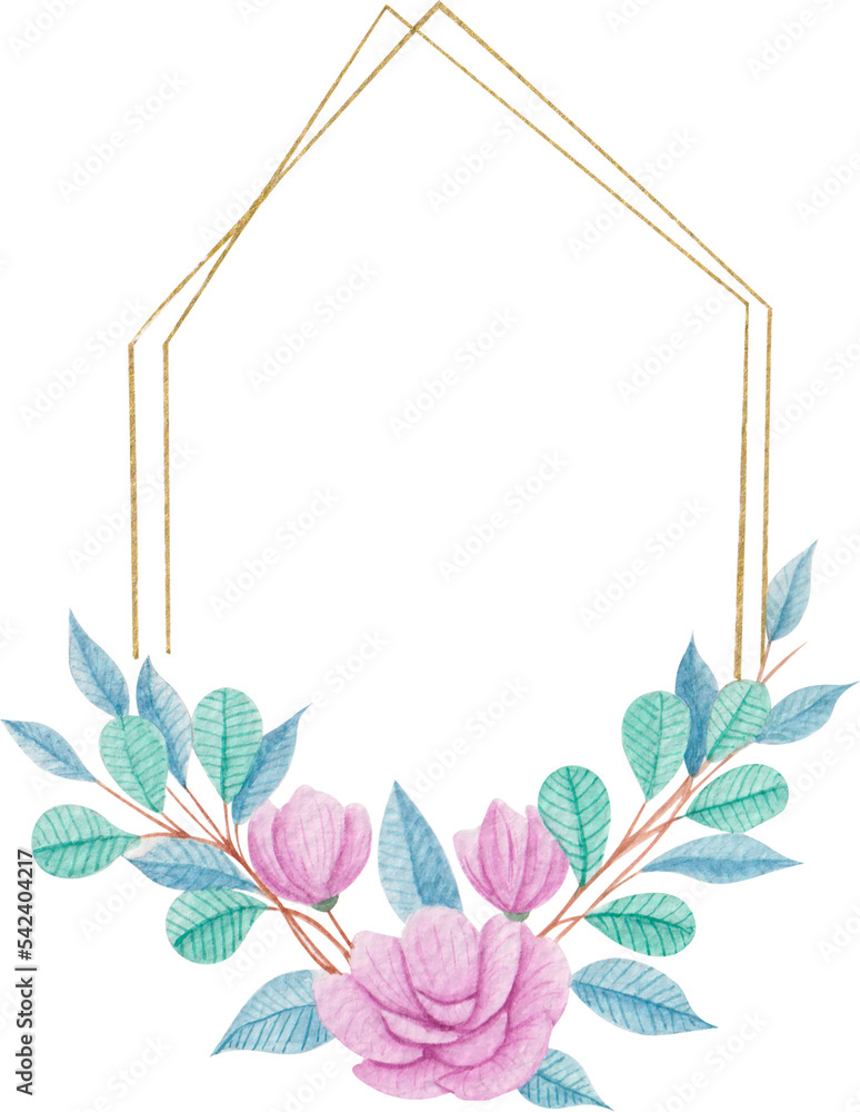 Obraz premium Floral frame hand drawn watercolor clipart