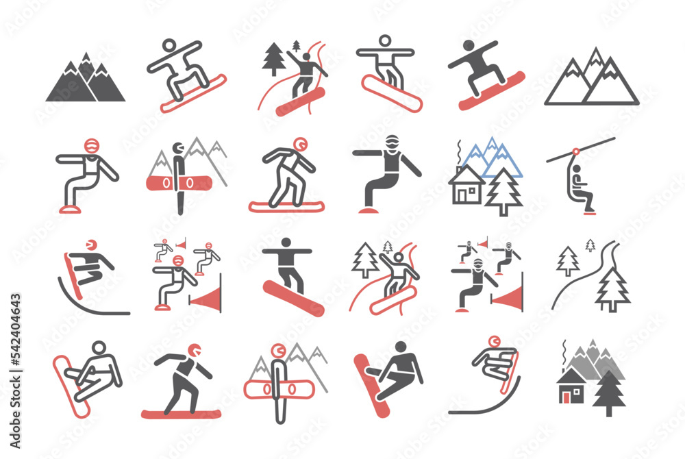 Naklejka premium Snowboard icons. Vector signs for web graphics.