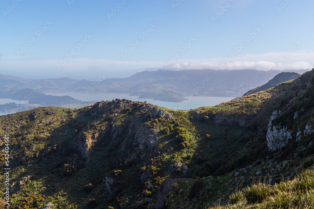 Obraz premium Mountainous hill view around Port Hills, Christchurch, New Zealand.