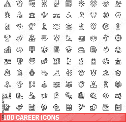100 career icons set. Outline illustration of 100 career icons vector set isolated on white background