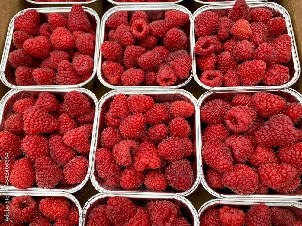 Raspberry in containers on the market berries Raspberry in containers on the market berries