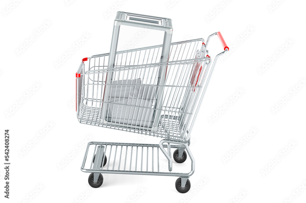 Shopping cart with ballot box, 3D rendering Shopping cart with ballot box, 3D rendering
