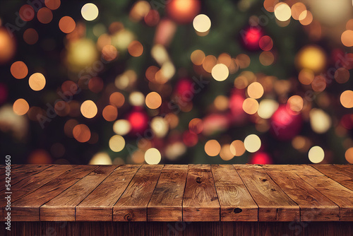 christmas lights on wooden background