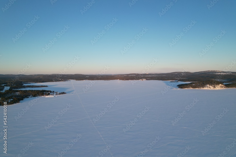 Aerial view over north Finlands Inari Lake, lapland