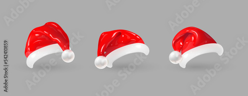 Santa Claus hat set isolated on gray background. 3d realistic render vector icon photo