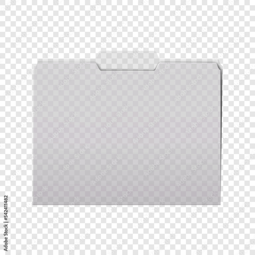 Clear tabbed plastic file folder on transparent background realistic vector mockup. PVC folder with center cut tab mock-up - obrazy, fototapety, plakaty 