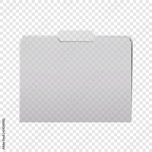 Clear tabbed plastic file folder on transparent background realistic vector mockup. PVC folder with center cut tab mock-up
