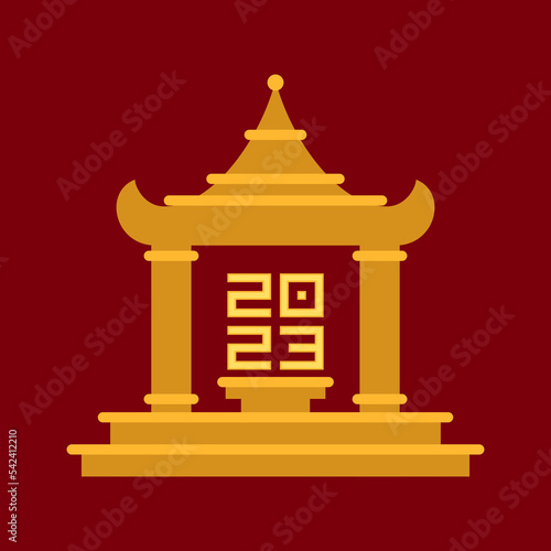 2023 Chinese New Year of rabbit golden Japanese temple religious house vector flat illustration