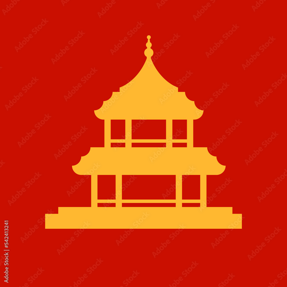 Chinese temple two story religious antique Asian traditional building monochrome vintage icon vector Chinese temple two story religious antique Asian traditional building monochrome vintage icon vector