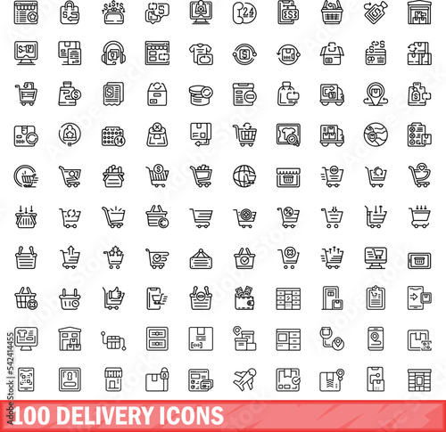 100 delivery icons set. Outline illustration of 100 delivery icons vector set isolated on white background