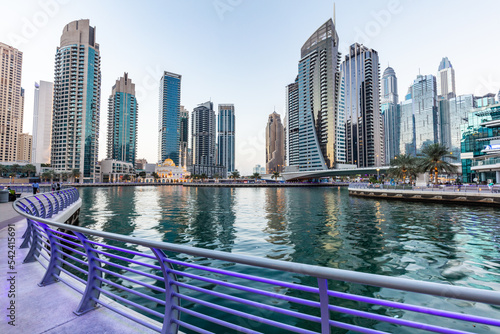Photography Dubai marina promenade in UAE at sunset