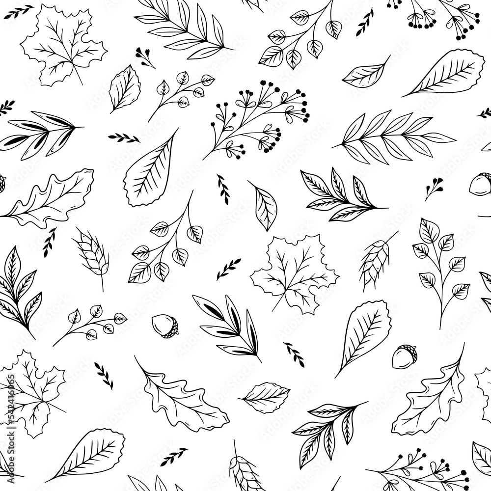 Fototapeta premium Seamless pattern falling leaves, acorns, berries.