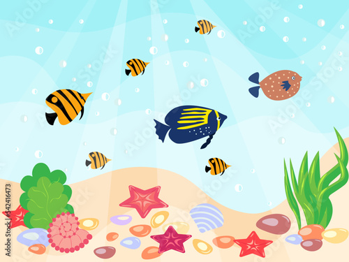 Sea fish in the depths of the sea-vector illustration  eps