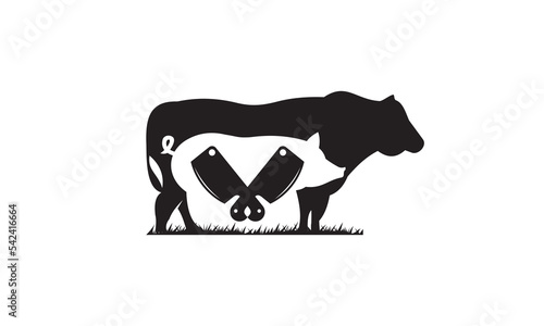 cow pig chicken farm logo vector icon illustration. classic design style