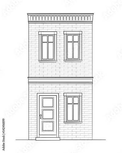Small terrace building - classic black and white illustration