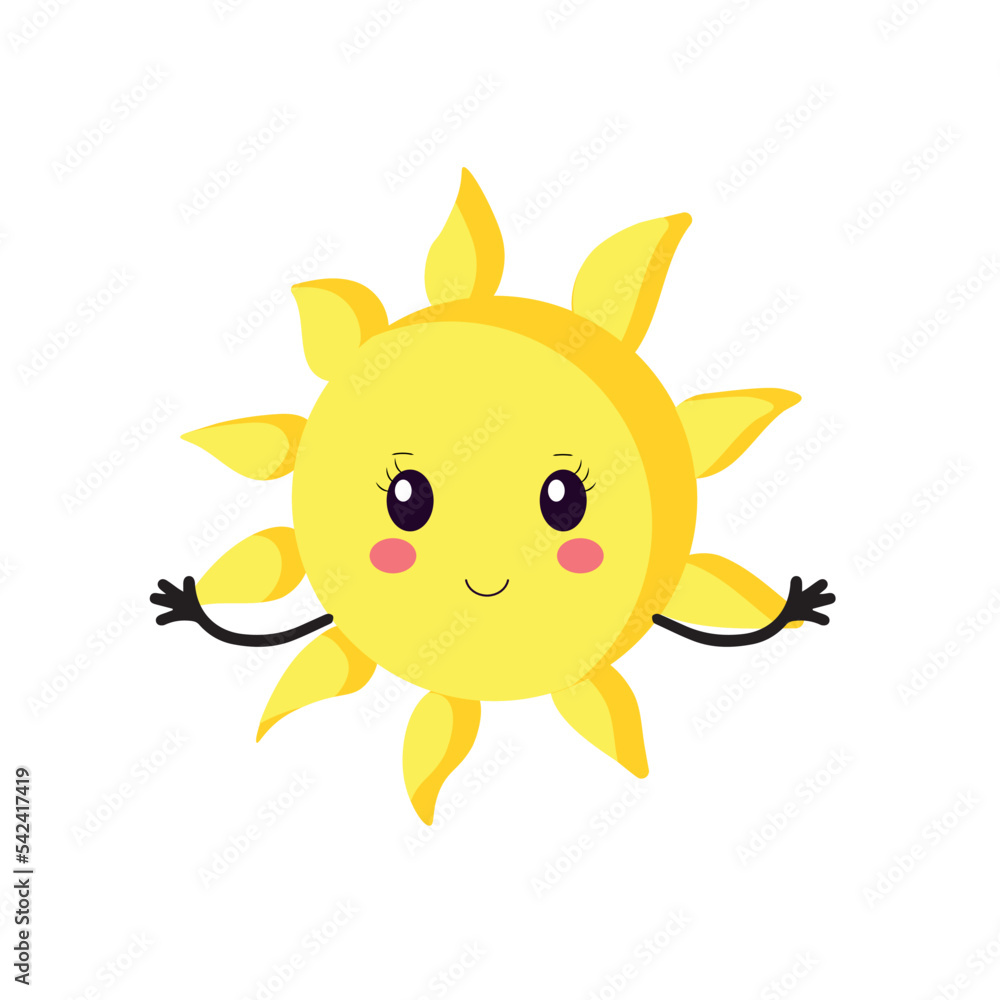 Vector logo of the sun icon. Silhouette of a kawaii-style Sun icon on a white isolated background.