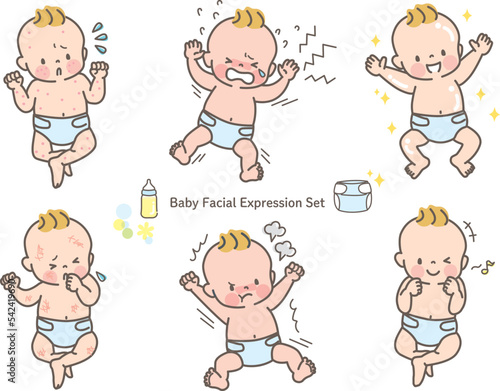 赤ちゃんの表情イラスト素材セット_全身