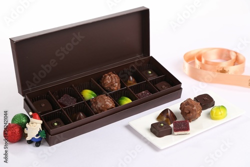 Assortment of luxury chocolate candies in a box