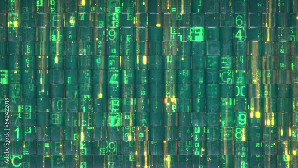 Digital hex code. Secure data transfer and storage concept. Abstract seamless loop motion background. 3D render animation Digital hex code. Secure data transfer and storage concept. Abstract seamless loop motion background. 3D render animation