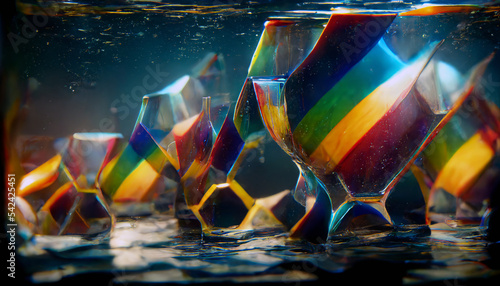 Imaginary picture of rainbow multicolored crystals, abstract for a mobile phone or desktop wallpaper background. Digital 3D illustration.