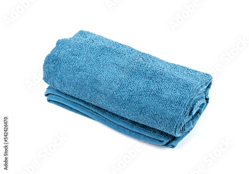 Rolled Blue Towel Isolated. New Terry Cotton Towel, Soft Washcloth