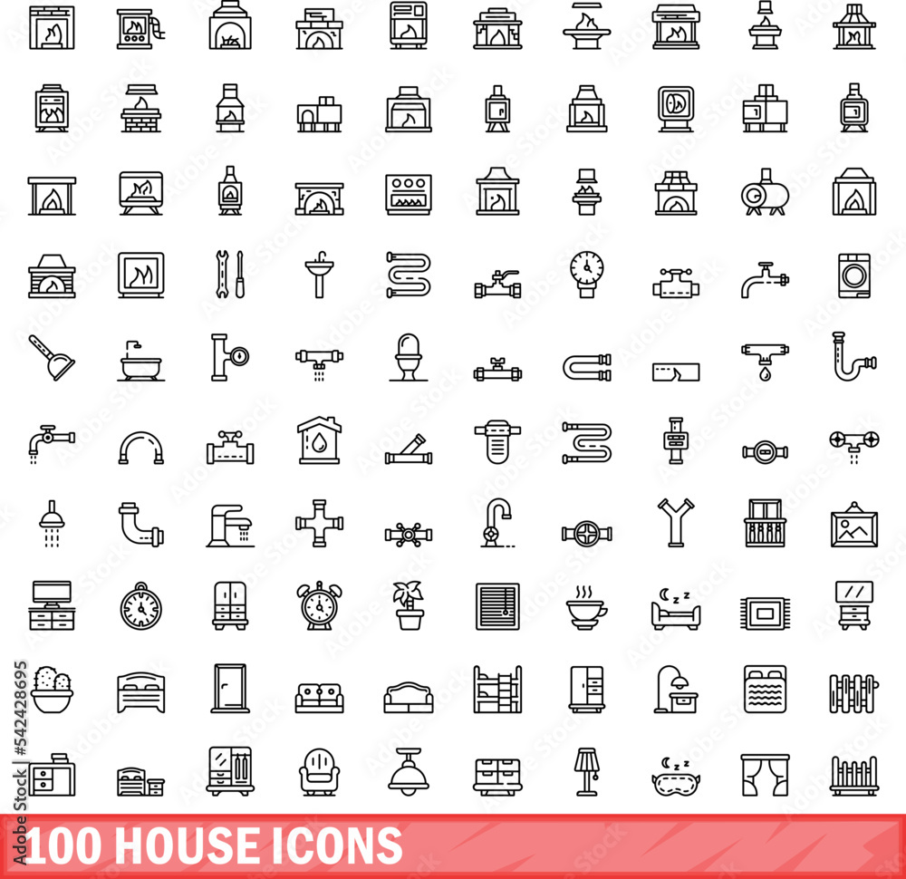 100 house icons set. Outline illustration of 100 house icons vector set isolated on white background 100 house icons set. Outline illustration of 100 house icons vector set isolated on white background