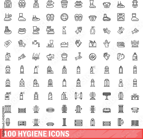 100 hygiene icons set. Outline illustration of 100 hygiene icons vector set isolated on white background