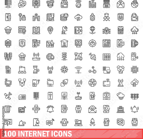 100 internet icons set. Outline illustration of 100 internet icons vector set isolated on white background