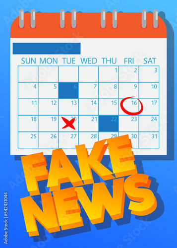 Fake News text with Calendar. Cartoon vector illustration.