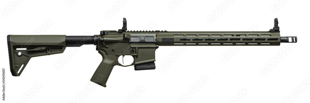 Modern automatic rifle isolated on white. Weapons for police, special forces and the army. Automatic carbine with mechanical sights. Modern automatic rifle isolated on white. Weapons for police, special forces and the army. Automatic carbine with mechanical sights.