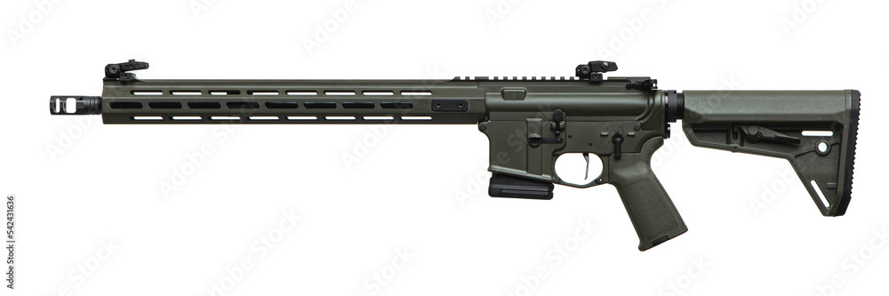 Modern automatic rifle isolated on white. Weapons for police, special forces and the army. Automatic carbine with mechanical sights.