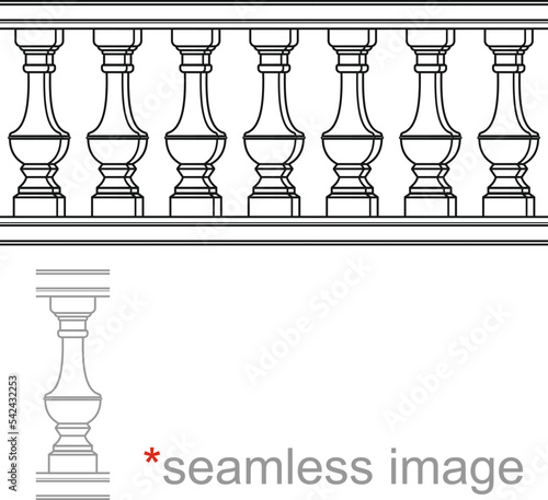 seamless image of classic stone fences with black columns on a white background